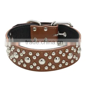 Wholesale Dog Chain Leather Litchi Grain Mushrooms Nails Pet Dog Collars thumbnail-1