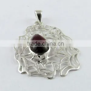 Gemstone Garnet Pendant, Gemstone Silver Jewellery, Online Silver Jewellery thumbnail-2