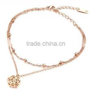 Fashion Jewelry Adjustable 316L Stainless Steel Rose Gold Flower Anklets for Women,rose Anklet thumbnail-2