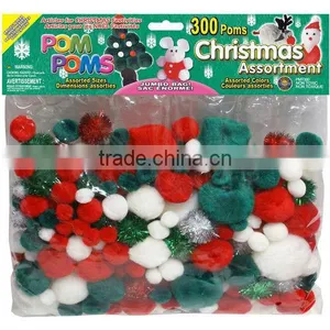 Christmas Diy Acrylic and Tinsel Green and White Pom Poms 300pcs/bag/ thumbnail-1