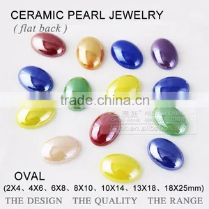 Wholesale Flat Back Pearl Oval Ceramics Pearl Beads & Crystal Rhinestone Can Resist High Temperate thumbnail-1