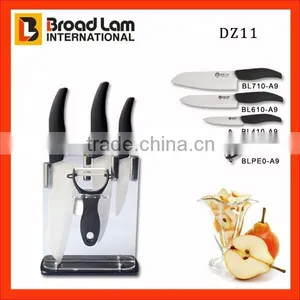4pcs Ceramic Kitchen Knives Set in Transparent Plastic Stand With Nice Gift Box Packing thumbnail-4
