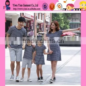 2015 Wholesale Strip Cotton Parents Children Clothes Factory Price Hot Summer Family Clothing Set thumbnail-1