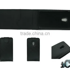 Flip Leather Case With Carbon Fiber for Sony Ericsson X10 thumbnail-1