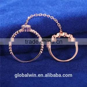 FR024B Wholesale 925 Silver Jewelry Thailand 18 K Gold Plated Double Finger Ring Jewellery With Chain thumbnail-3