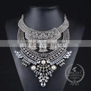 High Quality Vintage Rhinestone Imitation Pearl Chunky Statement Necklace Tin Alloy Fashion Women Pendant Necklace 6390130 thumbnail-3