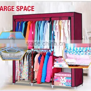 Yellow Cute Portable Wardrobe Clothes Rack Shelves Closet Storage Organizer thumbnail-2