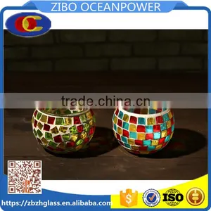 Mosaic Glass Jar Glass Candleholder Colored Glass Vase thumbnail-1