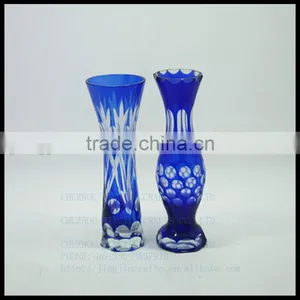 Modern Hand Cut Overlay Single Flower Crystal Glass Vase/red Green thumbnail-4