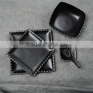 Square 5 Piece Porcelain Dinnerware Set With Dinner Plates, Salad Plates, Spoon and Flat Plate thumbnail-1