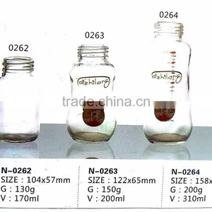 Haonai Vintage Embossed Glass Pudding Bottle Milk Bottle With Wide Mouth Cap Wholesale thumbnail-1