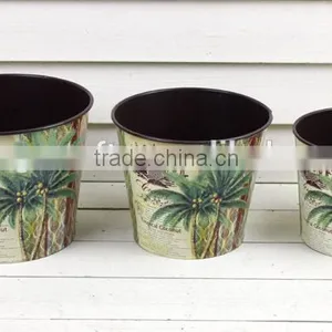 2016 Hot Sale S/3 Paper Decal Planter Metal Coconut Flower Pot thumbnail-1