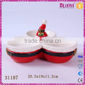 High Quality Red Christmas Ceramic Candy Dish thumbnail-1