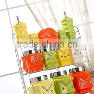 Ceramic Canister Set With Stainless Metal Stand thumbnail-4