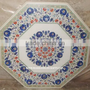 Octagonal White Marble Inlay Coffee Table Tops, Beautiful Marble Inlay Table Top thumbnail-1
