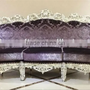 Home and Hotel Silver Leaf Resin Based Purple Fabric Antique Reproduction 3-seat Sofa Furniture thumbnail-1