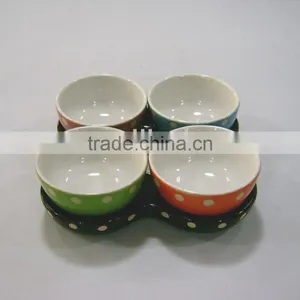 New Design Set of 5 Hand Printing Ceramic Snack Bowl Set With Tray thumbnail-1