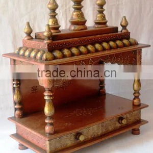 Hand Painted Copper Finish Wooden Temple With 2 Drawers thumbnail-4