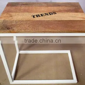 Natural and Painted Wooden Iron Furniture Wooden Top Stool thumbnail-1