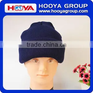 GS52017 Fashion Wholesale Men Plain Blue Color Four-layer Warm Knited Cuffed Beanie Hats thumbnail-1