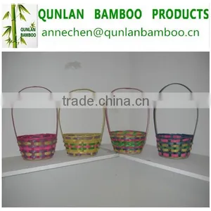 Colored Bamboo Basket for Easter With Handle thumbnail-1