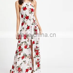 Whosale Clothing OEM Hollow Out Slit Crisscross Back Calico Print Dress thumbnail-3