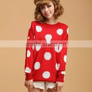 Winter Sweater O-neck Loose Sweet Dot Knit Sweater thumbnail-1