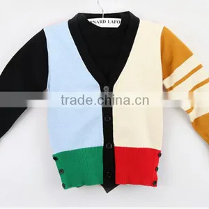 New Design V Neck Contrasted Colors Boys Cardigan Sweater thumbnail-1