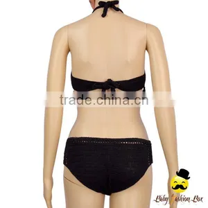Bohemia Style Black Plain Knitting Halter Decorative Tassel Kids Holiday Swimwear Yong Girl Indian Remake Photo Bikini Bra thumbnail-5