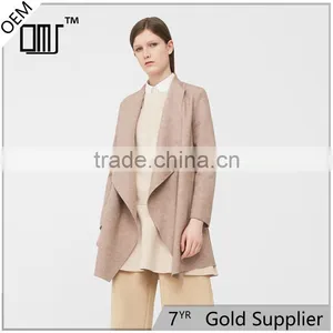 Grey and Medium Brown Unstructured Design Welt Pockets Wide Lapels Wool Coat thumbnail-1