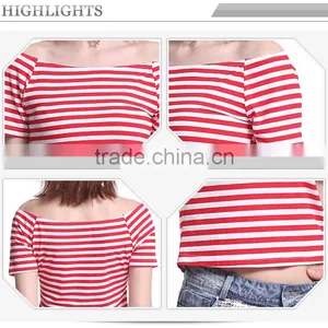 OEM Services Stripe+short+sleeve+t-shirt+tops+for+women+2016,female Tshirts thumbnail-6