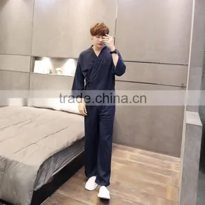 the Couple Wave Point Kimono Long Sleeve Knit Cotton Pajamas Male Ladies Leisure Belt Cardigan Household to Take thumbnail-5