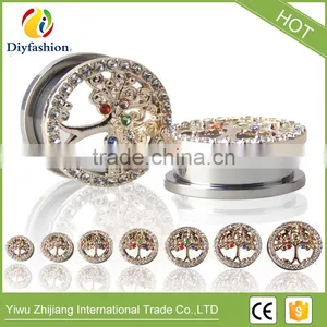 Popular Colorful Diamond Stainless Steel Hollow Out Tree Pierced Ear Plug thumbnail-1