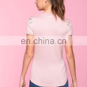 Wholesale Custom Comfort Colors T-shirts Fashion Lady T-shirt With Lace-up Details thumbnail-3