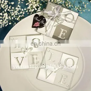 Transparent Love Pattern Wedding Gifts Souvenirs Clear Glass Coaster Decoration thumbnail-1