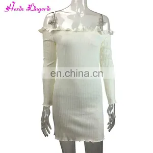 Newest One Word Collar Underbust Long Sleeve Sexy Bodycon Women Party Dress thumbnail-3