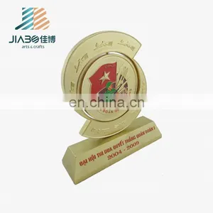 High Quality Custom Design UAE Country Logos Enamel Metal Trophy Cups Parts With Wooden Base thumbnail-1