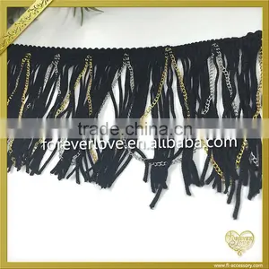 2016 Fashion Design Black Tassel Fringe With Chain Trimming FT-014 thumbnail-2