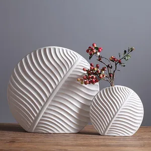 Tree Leaf Nordic Style Large White Green Ceramic Vase Art Decoration For Showroom Living Room thumbnail-4