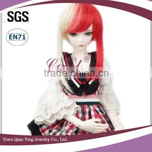 Beauty White and Red Deep Curly Deep Curly 1/3 BJD Doll Wigs With Two Clip Ponytail thumbnail-2