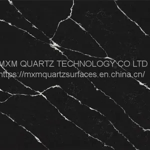 Cut to Size Quartz Slabs, Engineered Veined Black Quartz Stone Slabs for Countertops thumbnail-1