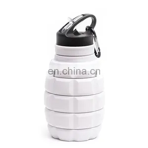 Outdoor Portable Foldable Grenade Sports Water Bottle Reusable Silicone Flask Drink Bottle With Mountaineering Buckle Hook thumbnail-1
