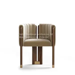 Hot-Selling Best Quality Blue Beige Color Customize Dining Chairs Wooden Leg pu Leather Project Chair thumbnail-1