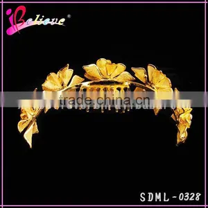 Bulk Hair Combs Wholesale Gold Flower Clear Rhinestone Hair Combs for Women thumbnail-3