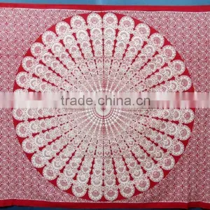 Round Circle Peacock Printed Jaipur Indian Mandala Cotton Bed Sheets thumbnail-2