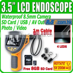 DVR 3.5" LCD Endoscope Borescope Video Recordable 1M IP67 Free 8GB Zoom 8.5mm Inspection Camera thumbnail-1