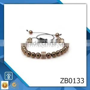 Adjustable Rope Men Macrame Bracelet Micro Pave Beads Jewelry Multi Design in Rose Gold Plate thumbnail-1