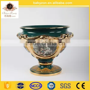 OEM Design Charming Anyique Ingenious Luxury Marble Green 13"ceramic Art Vase With Fot thumbnail-1