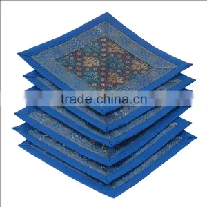 Indian Silk Table Runner With 6 Place Mats & 6 Coaster in Blue Color Size 16*62 thumbnail-4
