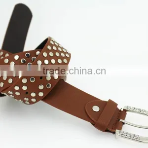 Women FULL Flat Metal Fashion PU Beaded Belts With Shiny Rhinestone Accessories for Jeans thumbnail-5